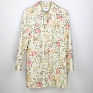 LOFT Cream Pastel Floral Trench Coat Spring Coat M